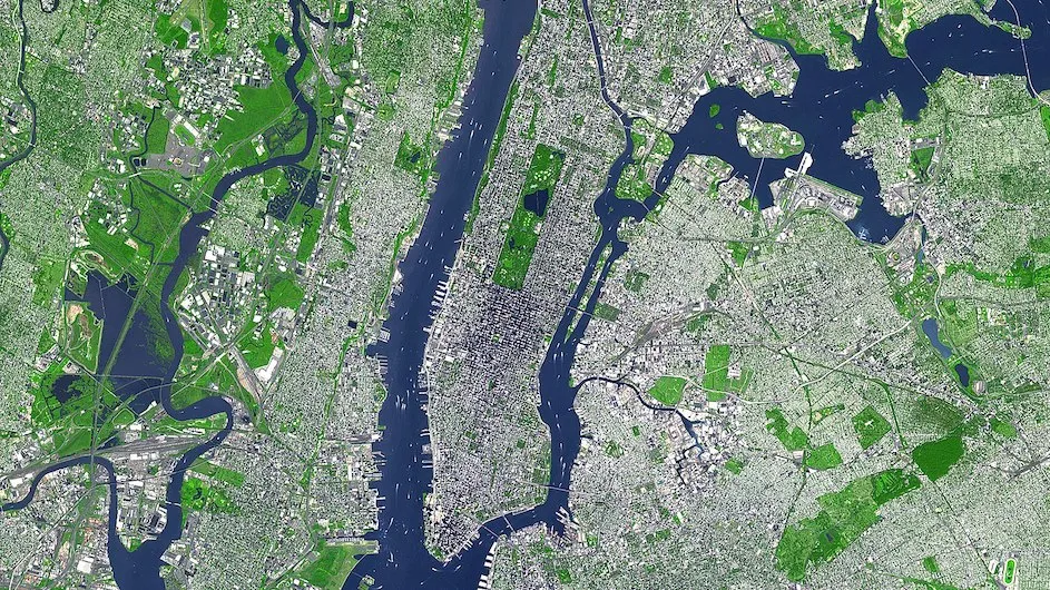 An aerial view of New York City.