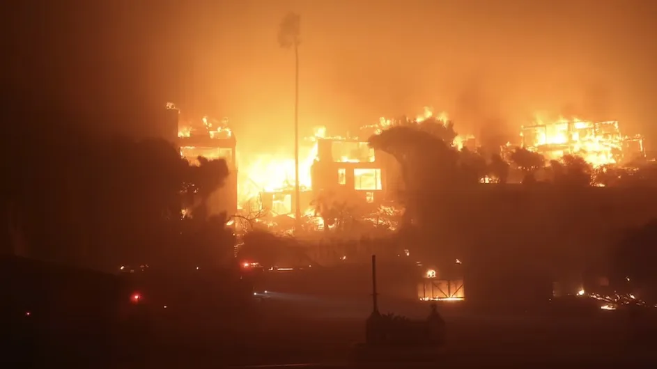 The Palisades fire, taken on January 8th. As of January 9th, the fire was 0% contained.