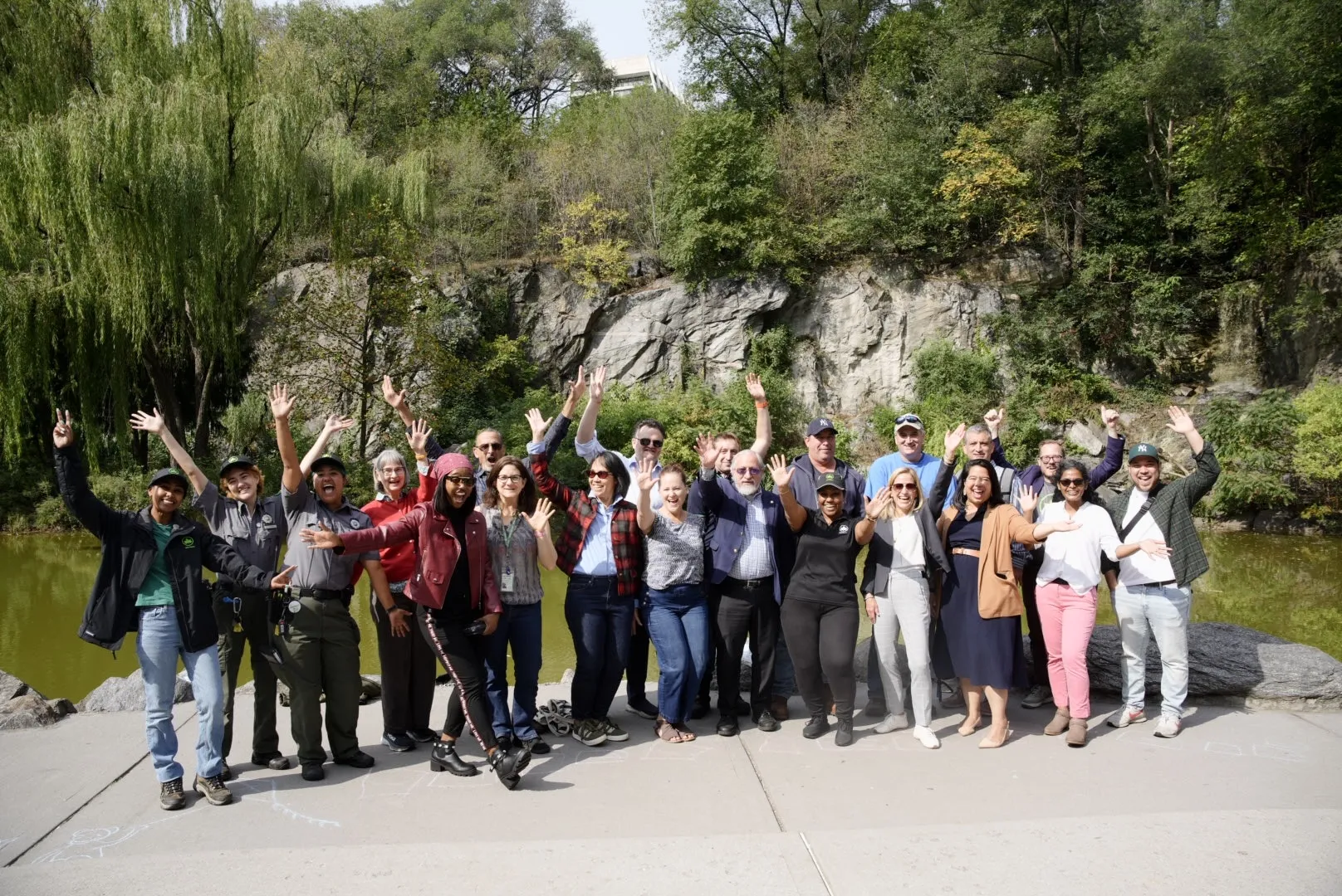 Participants in Friday's event celebrate in Morningside Park. (Credit: Brandon Vallejo)